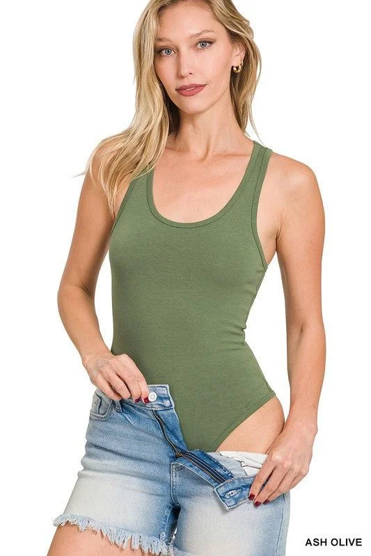 ZENANA | Premium Cotton Racer Back Tank Bodysuit peekaboo tank top