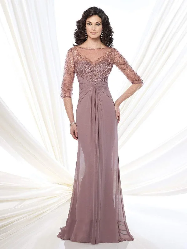 Mon Cheri - 215919SC Knotted Embellished Sheath Evening Gown Peplum Ruffle Cocktail