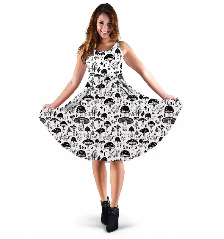 Mushroomcore Sleeveless Dress - Black and White Sundress - Forestcore Party Dress Tunics Mesh breathable