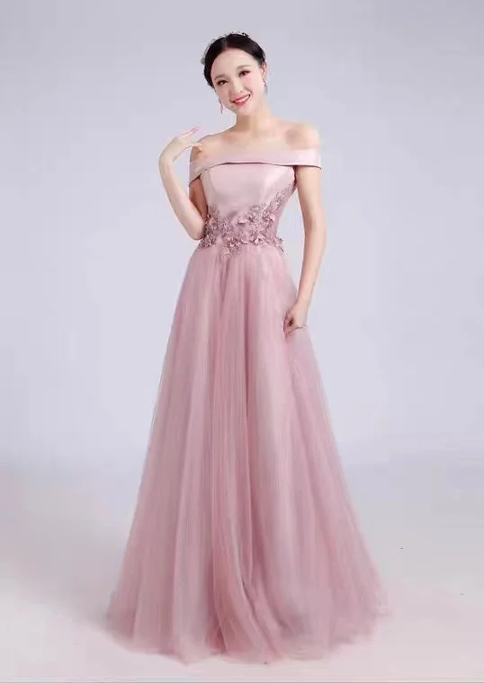 Off Shoulder Prom Dress, Pink Prom Dress, Sweet Party Dress,formal Wedding Guest Dress Cowl Neckline Elegant