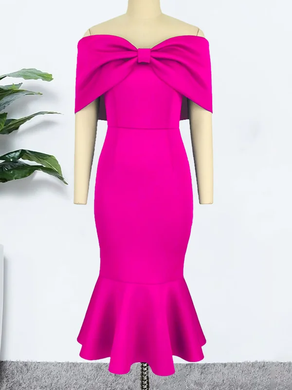 Bow Bare Shoulder Backless Mermaid Party Dresses Midi Boatneck Modish Everyday