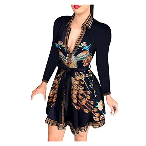 Women's Dress Sweet & Cute Dress Ladies Casual Button Blouse Long Sleeve V Neck Belted Shirts Blouse Tops Dress Fancy Cocktail Dress Party Dress Maxi A-line Dress Off-the-shoulder Bohemian Festive