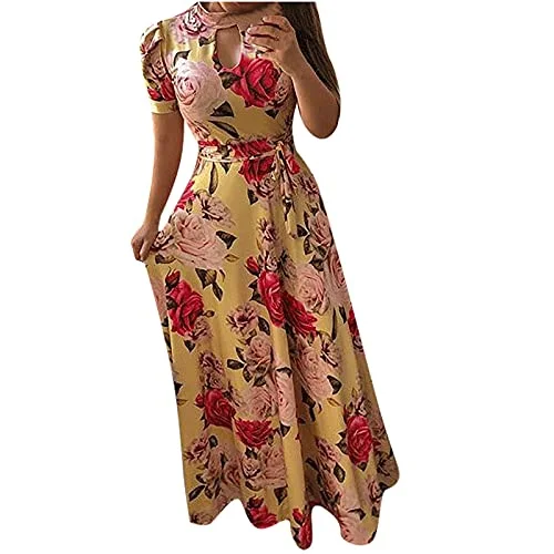 Women's Dress Sweet & Cute Dress Ladies Casual O-Neck Short Sleeve Bandage Summer Printing Sashes Dress Fancy Cocktail Dress Party Dress Maxi A-line Dress Tunics Short Trendy