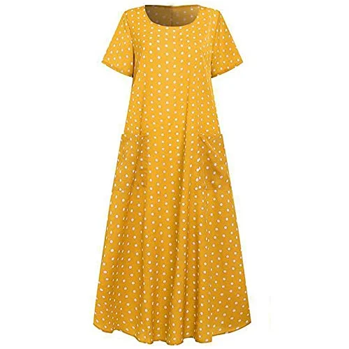 Women's Dress Sweet & Cute Dress Ladies Casual O-Neck Summer Short Sleeve Prints Loose Pockets Long Dress Fancy Cocktail Dress Party Dress Maxi A-line Dress Cowl Neckline Elegant