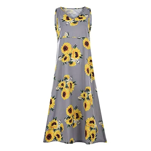 Women's Dress Sweet & Cute Dress Ladies Casual V-Neck Summer Prints Loose Sleeveless Vest Camis Dress Fancy Cocktail Dress Party Dress Maxi A-line Dress empire Waist empire