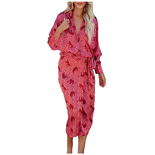 Women's Dress Sweet & Cute Dress Ladies Summer Casual Sexy Full Sleeve Button Floral Printed V-Neck Dress Fancy Cocktail Dress Party Dress Maxi A-line Dress Tunics Mesh breathable