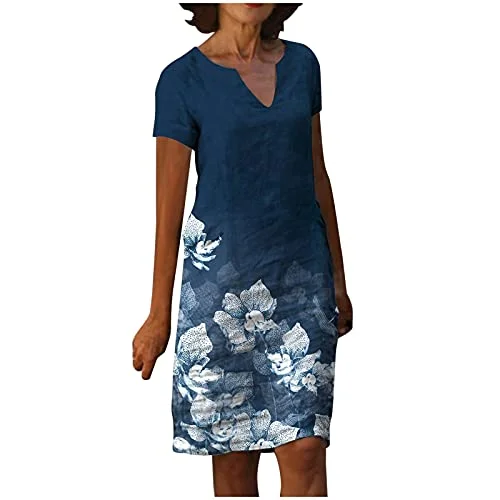 Women's Dress Sweet & Cute Dress Ladies Summer Casual Short Sleeve V-Neck Floral Printed Hollow Dress Fancy Cocktail Dress Party Dress Maxi A-line Dress Tunics Floral girly