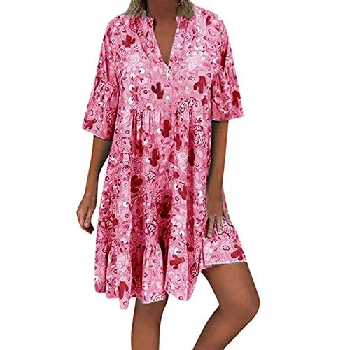 Women's Dress Sweet & Cute Dress Ladies Summer Printed V Neck Buttoned Loose Dresses Bohemian Dress Fancy Cocktail Dress Party Dress Maxi A-line Dress Tunics Practical durable