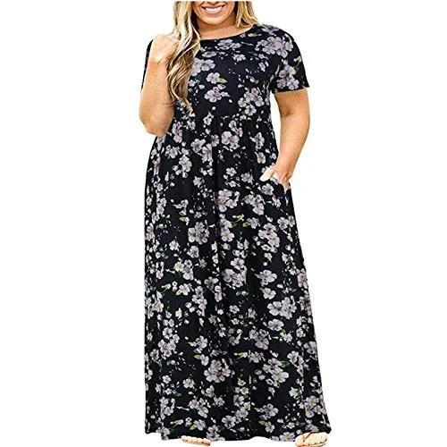 Women's Dress Sweet & Cute Dress Plus Size Ladies Casual O-Neck Summer Short Sleeve Print Loose Pocket Long Dress Fancy Cocktail Dress Party Dress Maxi A-line Dress Tunics Luxurious premium