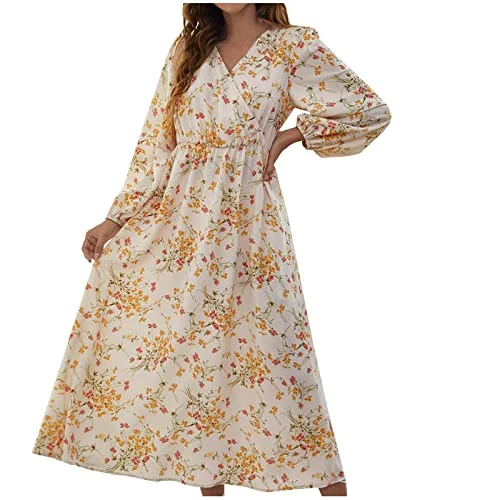 Women's Dress Sweet & Cute Dress Sexy Ladies Casual V Neck Long Sleeve Printed Ladies Long Dress Fancy Cocktail Dress Party Dress Maxi A-line Dress Crew Neckline Sporty