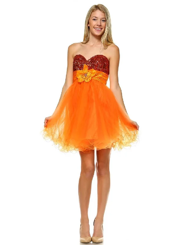 Sequin  Cocktail Babydoll Party Dress with Florette Orange Tunics Custom made