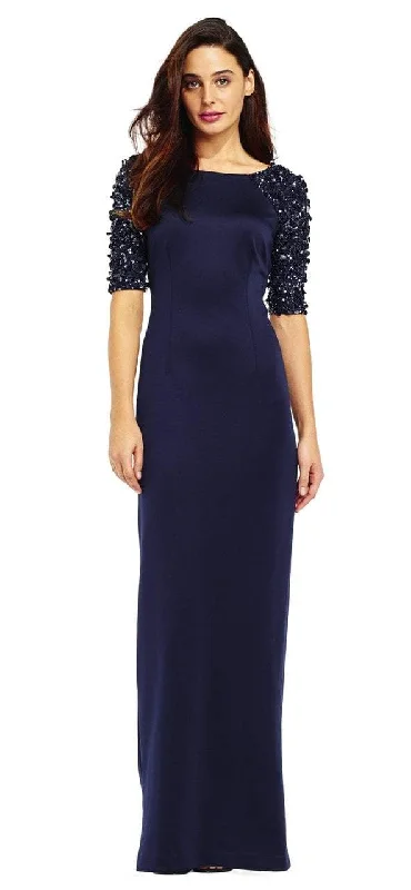 Adrianna Papell - Embellished Sleeve Fitted Evening Gown AP1E201359SC Sequined Elegant Party