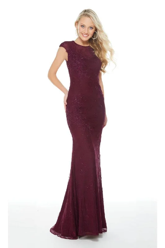 Alyce Paris - Shimmer Lace Sheath Evening Gown 60261SC Mermaid Tail Wedding