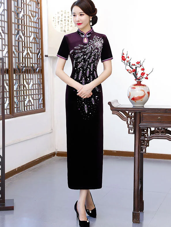 Beads Velvet Mother's Modern Qipao / Cheongsam Party Dress Tunics Leisure comfortable