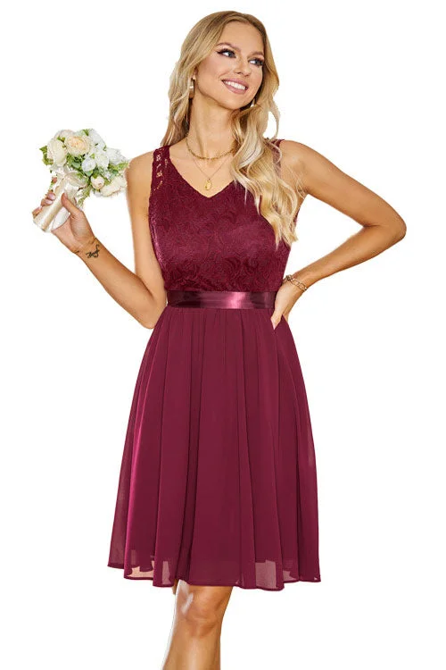 Burgundy Sleeveless A-Line Bridesmaid Party Dress Tunics Formal black