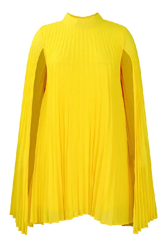 Chic Yellow Chiffon Mini Party Dress Tunics Brand named