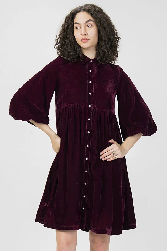 Gathered Velvet Party Dress Tunics Short Trendy