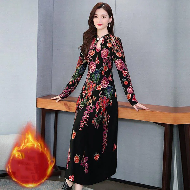 Long Party Dress Women Formal Flower Jacquard Slim Elegant Long Sleeve Fit Lady Dresses Tunics Floral girly