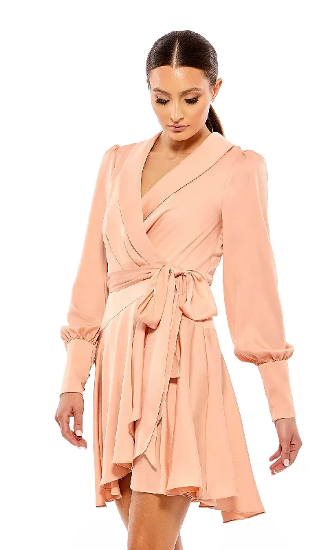 Long Sleeve Short Pink Wrap Party Dress 70135 Tunics Office stylish