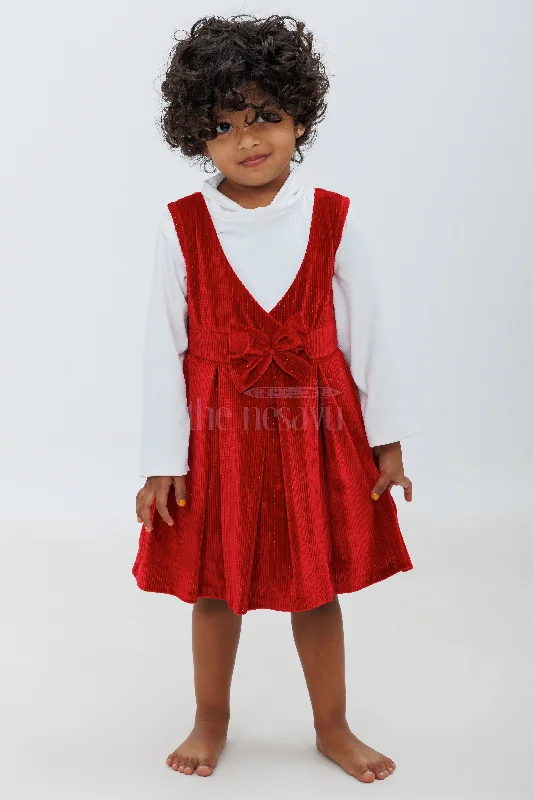 Charming Frock Party Dress - Soft Velvet Baby Outfit with Full Sleeve Inner sweetheart Neckline Romantic