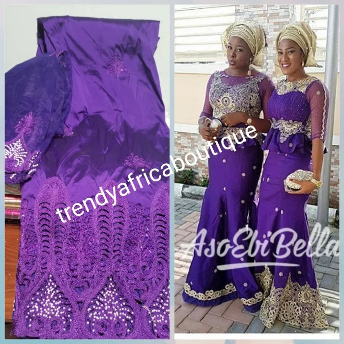 Purple embriodery George with matching net for blouse combination. Top Quality Indian-George for making Nigerian/African party dress. 5yds +1.8yds blouse. Contact us for aso-ebi order Tunics Seasonal trendy