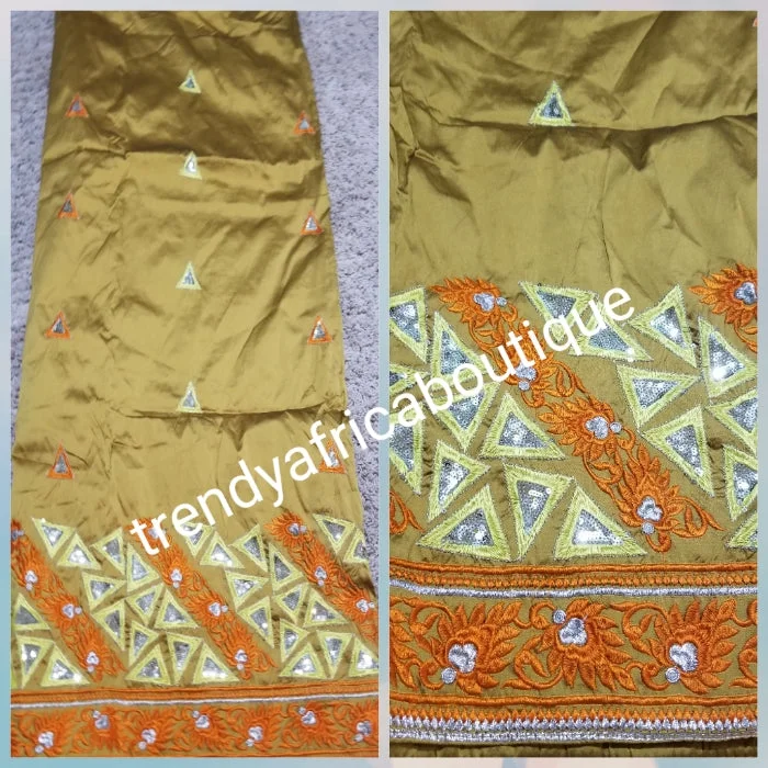 Sale sale: Gold/Orange Embriodery Silk George. Top quality Indian-George for making Nigerian/African party dress. Sold per 5yds. Price is for 5yds. Tunics Lace romantic