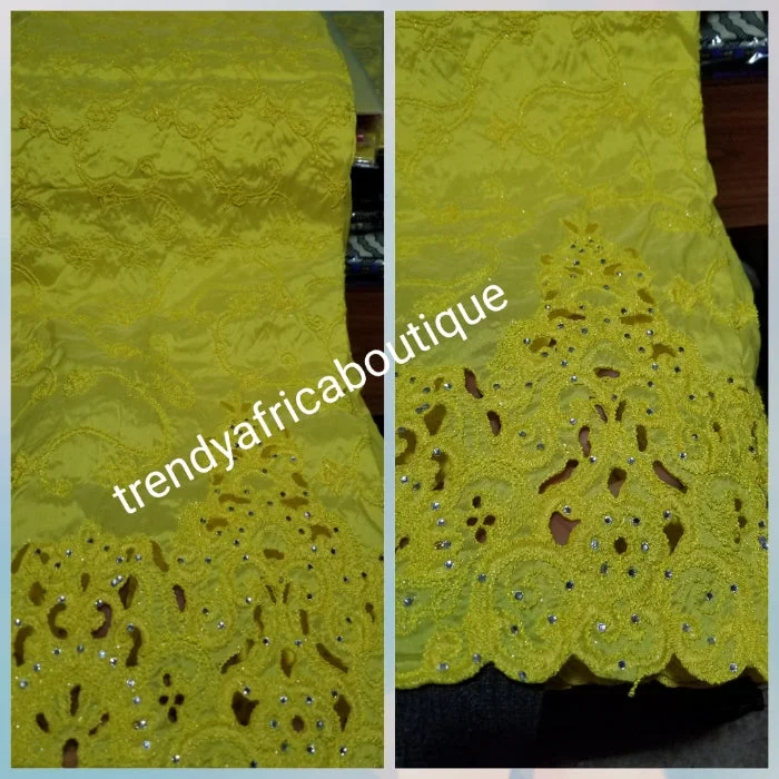 Special Sale: Quality Embroidery Silk George wrapper sweet Yellow  Color. Full 5yard and 1.8yds matching blouse fancy Indian-George for making Nigerian/African party dresses Tunics Timeless classic