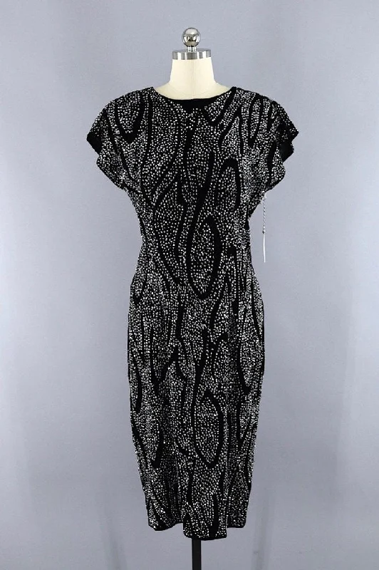 Vintage Glittered Black Velvet Party Dress Tunics Occasion special