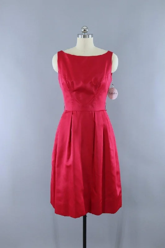 Vintage Red Satin Party Dress Satin Halter Glamorous